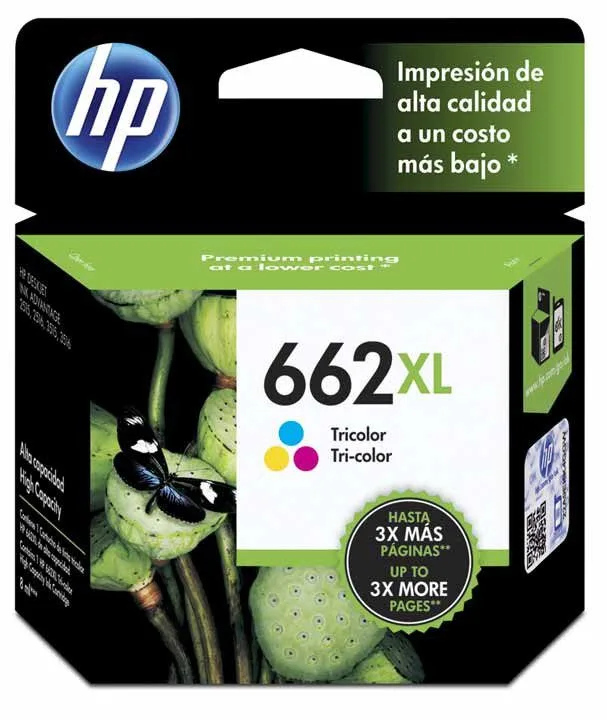 Cartucho Tinta HP 662XL Tricolor Alta capacidad 8ml