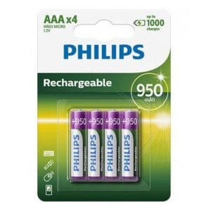 Pila Recargable AAA PHILIPS R03B4A95/97 1,2V 950mAh Blister 4 Unidades