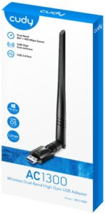Adaptador Inalámbrico WiFi USB CUDY WU1400 AC1300 Dual Band c/antena