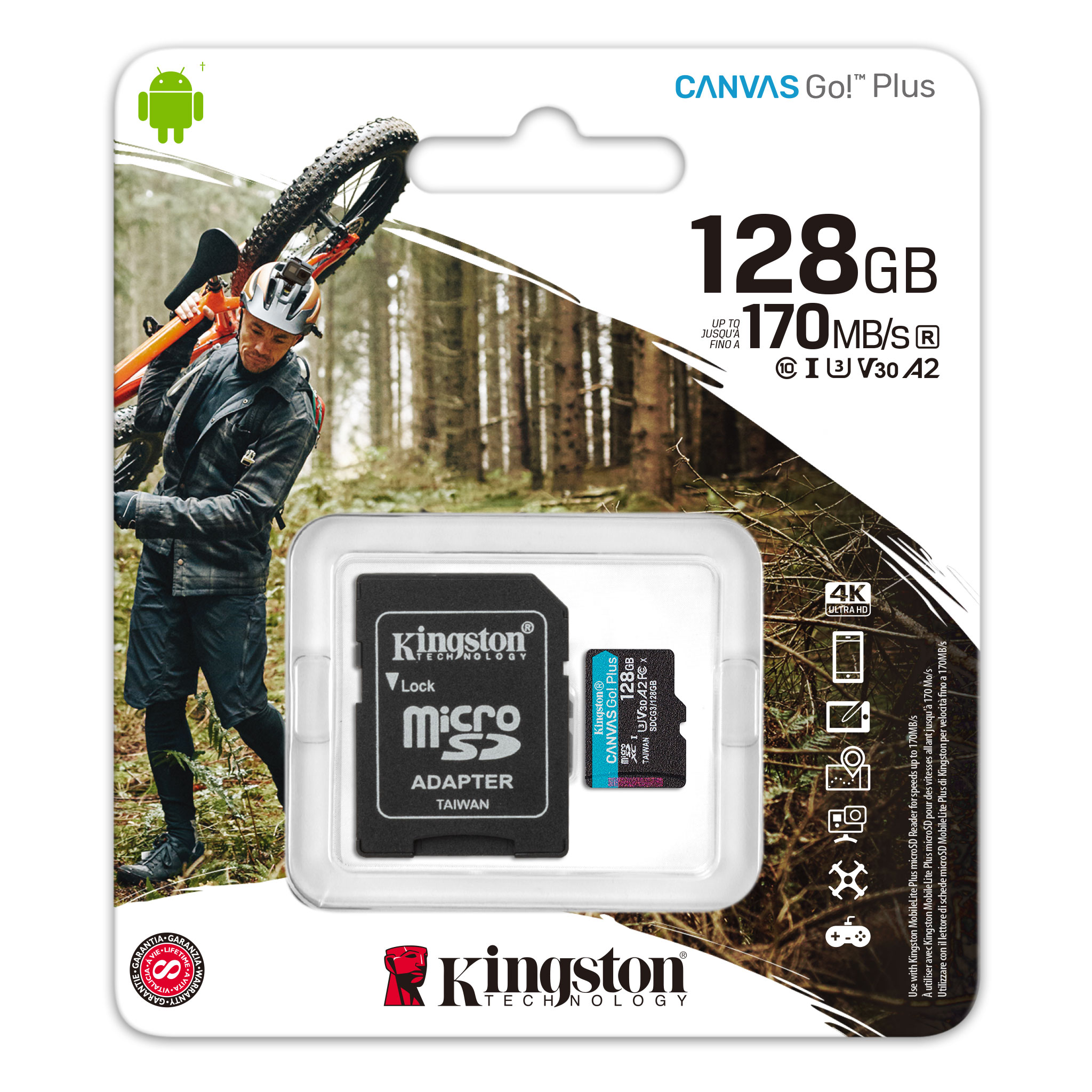 Memoria Flash KINGSTON Canvas Go Plus microSDXC V30 A2 128GB c/adaptador