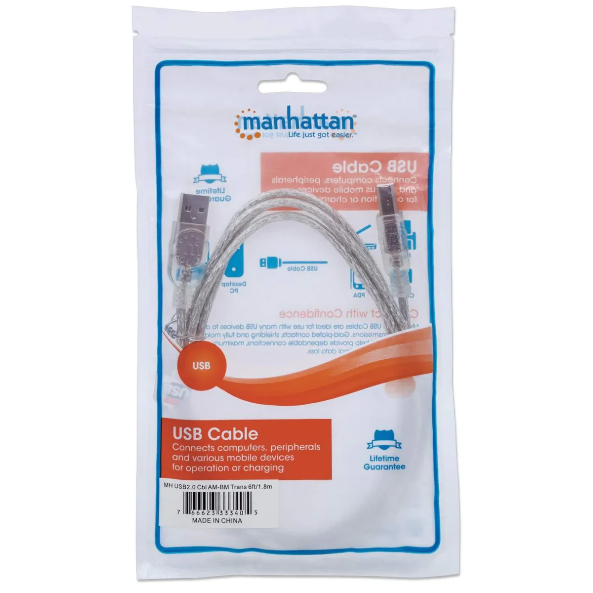 Cable para Impresora MANHATTAN AM-BM USB 2.0 3m - Imagen 2