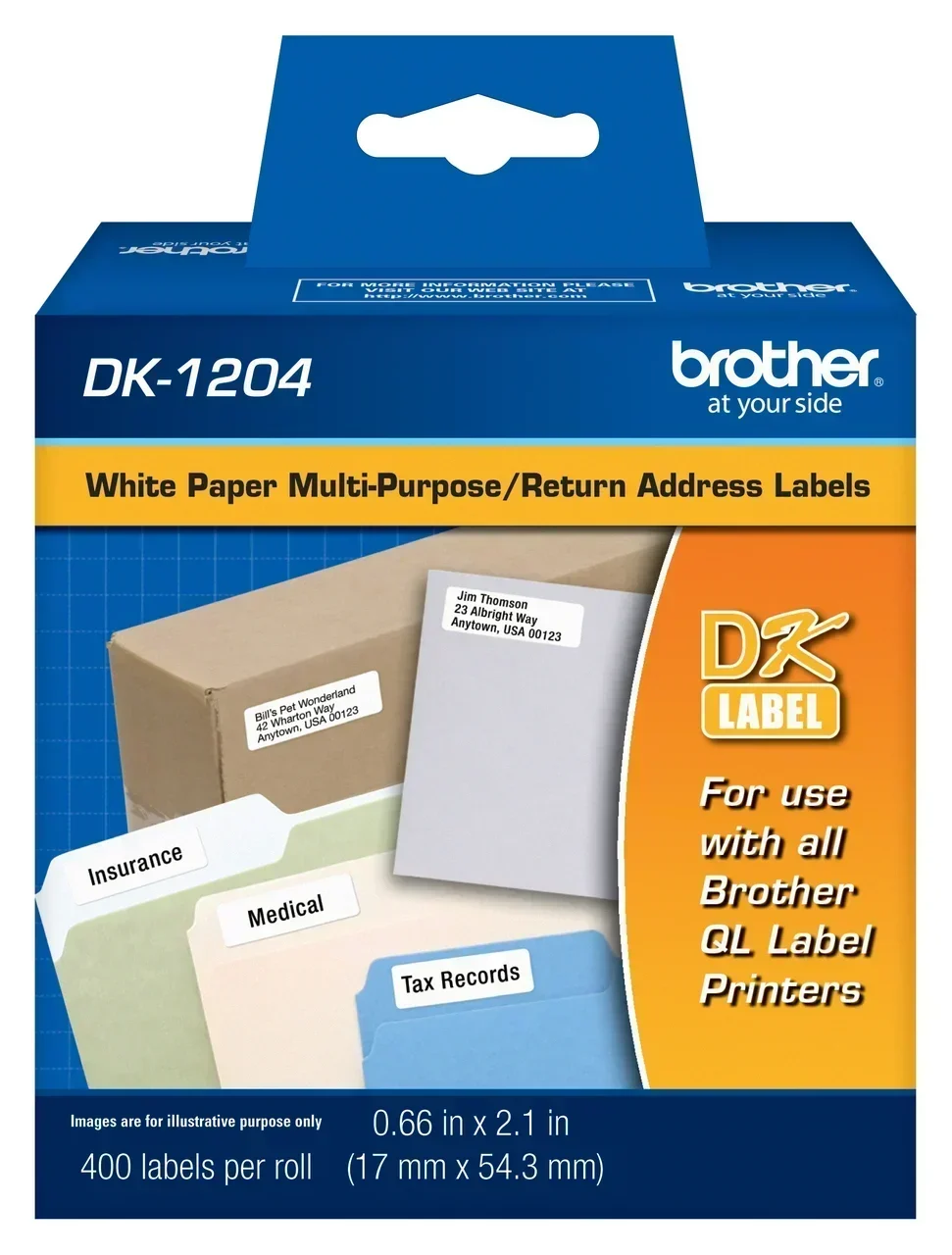 Rollo de 400 etiquetas autoadhesivas troqueladas BROTHER DK1204