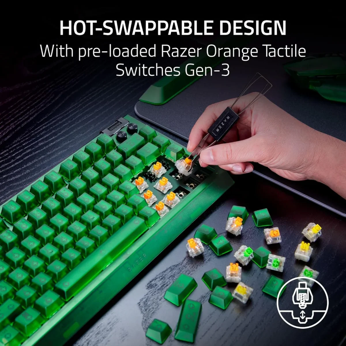 Teclado Gamer Mecánico RAZER Blackwidow V4 Phantom Green Orange Switches - Imagen 3
